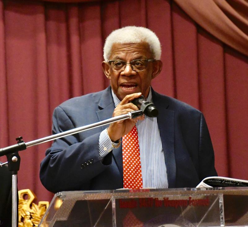 Giving the MLK service message is the Rev. Gary Meekins, who has served the United Methodist Church since 1971. Even in retirement, he is pastor of Harmony U.M. Church in Millsboro. RON MACARTHUR PHOTOS