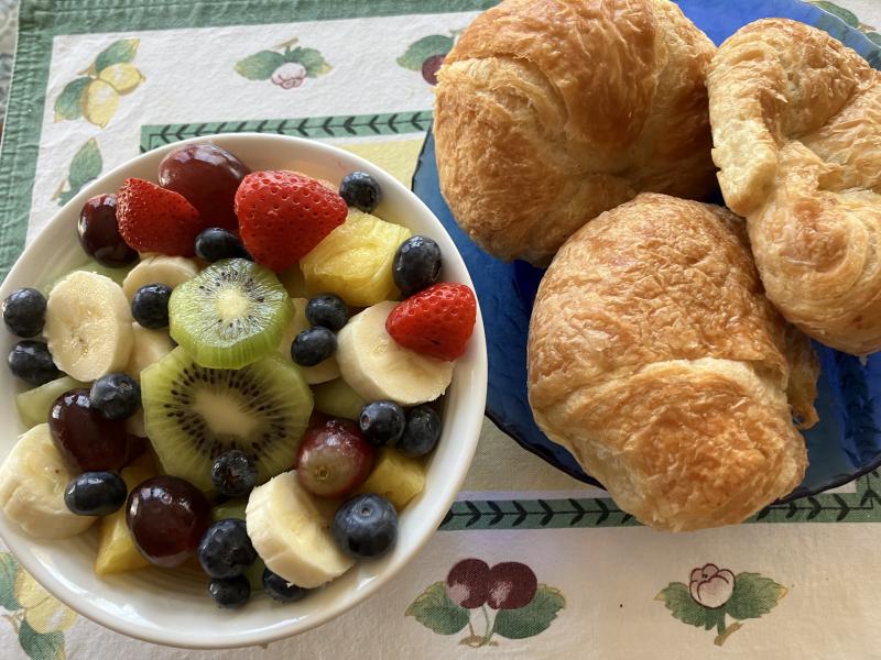 A simple Easter morning meal can include fruit salad and fresh croissants along with a hearty breakfast casserole. JACK CLEMONS PHOTO