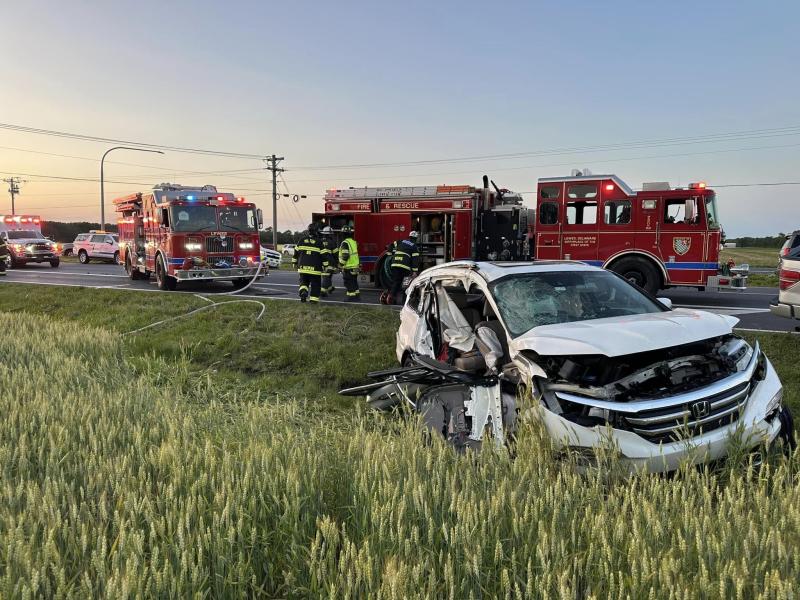 A May 25 crash shut down southbound Route 1 traffic at Cave Neck Road near Milton. SOURCE: MILTON FIRE DEPARTMENT