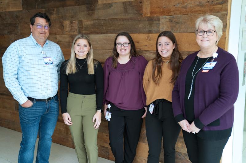 Gathered for the Beebe Healthcare medical staff nursing scholarships presentation are (l-r) Dr. Kevin Bristowe, medical staff treasurer: recipients Ava Moroz, Makayla Hosler and Abigail Derrickson; and Tracy Bell, School of Nursing program coordinator. SUBMITTED PHOTO