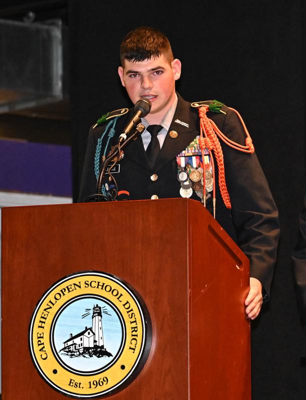 Cadet Battalion Commander Isaac League addresses the audience.