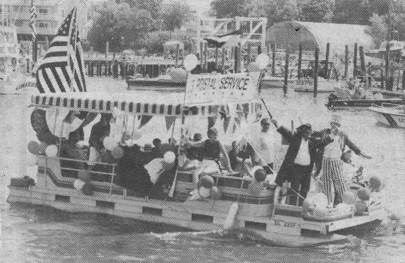 The Postal Service barge, crewed and decorated by Lewes Post Office employees, took second place in the boat parade in 1993.