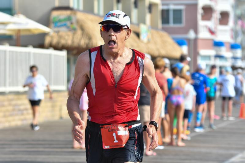 Harry Nothacker, 75, of Devon, Pa., wears bib No. 1 as the only athlete who has completed every Dave Reynolds Biathlon.