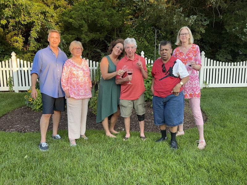 Friends celebrating David Krasnoff’s recent retirement are (l-r) Robert Didycz, Bonnie Lingo, Debra Hobbs, Krasnoff, Sherman Carter and Jessica Lingo. DEBRA HOBBS PHOTO