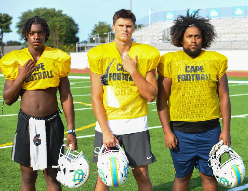 Cape’s 2023 football captains are (l-r) Maurki James, Brenn Scott and Saul Garcia-Carrasco. DAVE FREDERICK PHOTOS