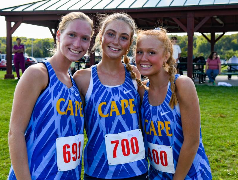 Cape cross country runners Ally Miller, Maya Yngve and Allaire Burton. DAVE FREDERICK PHOTO