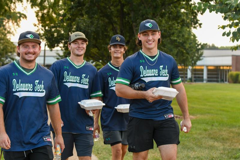 “We hate to eat and run.” Del Tech baseballers.