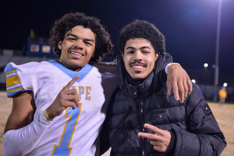 Brothers Jayden and LT Messick after the Central game.
