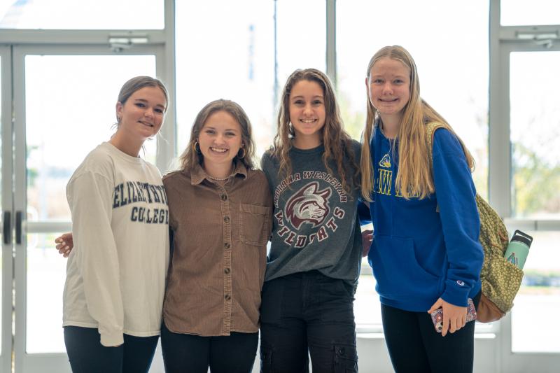 Delmarva Christian HS students (l-r) Libby Dawson, Megan Yoder, Layni Dukes and Emily Obertubbesing spent their extended lunch period chatting with college representatives during College Week. SUBMITTED PHOTOS
