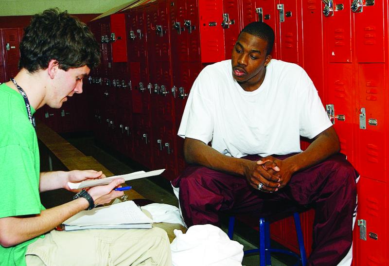 Dwight Howard is interviewed by Kenny Riedel, who still covers the Slam Dunk tournament for the Cape Gazette today. DAN COOK PHOTOS