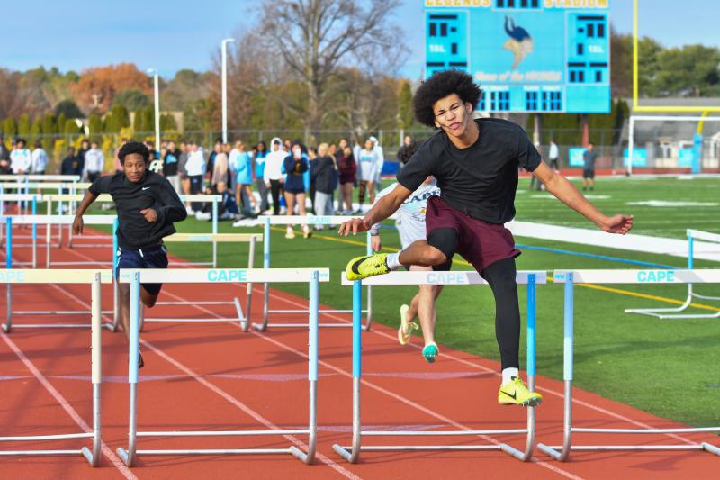 Sophomore Robert Redden placed second in the hurdles out of 45 athletes at the Alvernia Holiday Classic. He’s shown during a recent frostbite meet at Cape.