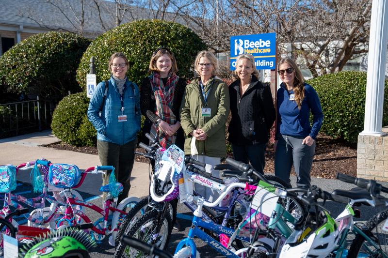 Beebe team members gathered on the final day for bike drop-offs are (l-r) Emily Mozal, Stephanie Adams, Wendy Smith, Karen Duffield and Brittany Mazzetti. SUBMITTED PHOTOS