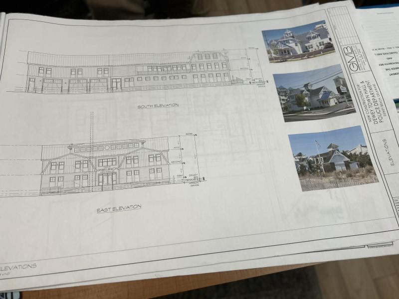 The inspiration for the building’s exterior comes from the town lifesaving station, bottom right, and similar facilities that have a nautical feel. The new main entrance will be on Coastal Highway. ELLEN DRISCOLL PHOTO