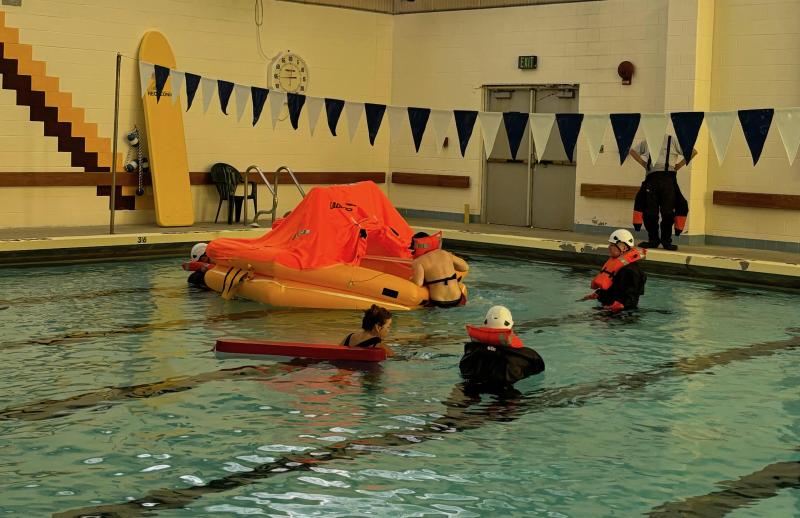The inaugural class of an offshore wind training program is slated to take place at Delaware Technical Community College, beginning Monday, Jan. 29. Trainees are learning about sea survival, which will provide the related skills in the case of an emergency at sea. SUBMITTED PHOTOS