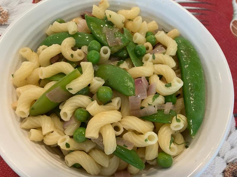 This three-pea pasta dish uses simple ingredients to highlight the fresh flavor of snow, green and snap peas. JACK CLEMONS PHOTOS