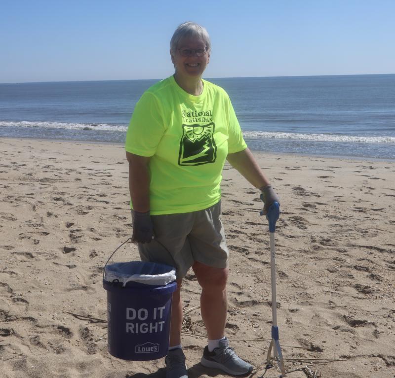 Deb Dobransky partakes in the beach cleanup.