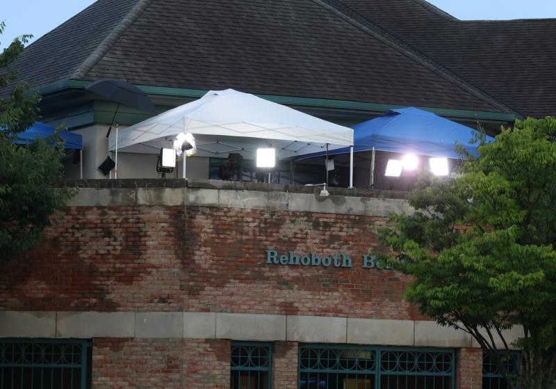 At least one television network set up a broadcast location on the balcony at the Rehoboth Beach Library ahead of the president’s address.