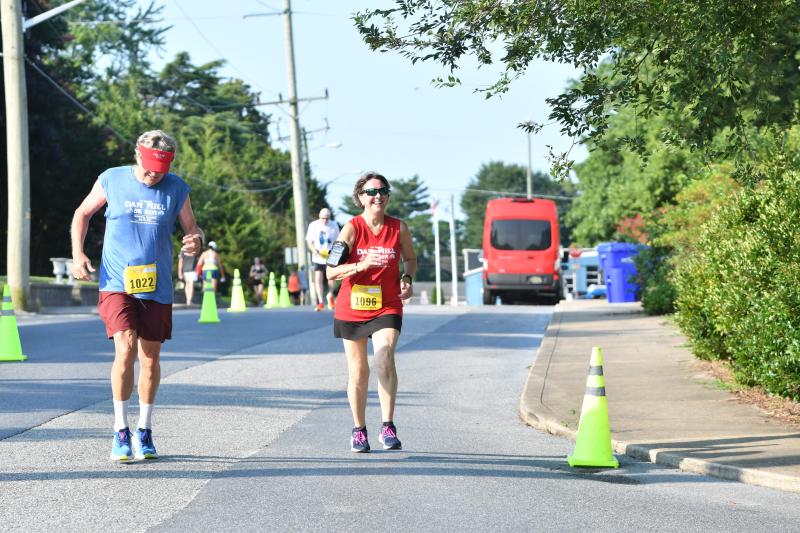 Andrew Counts races Debbie Rementer to the finish line.
