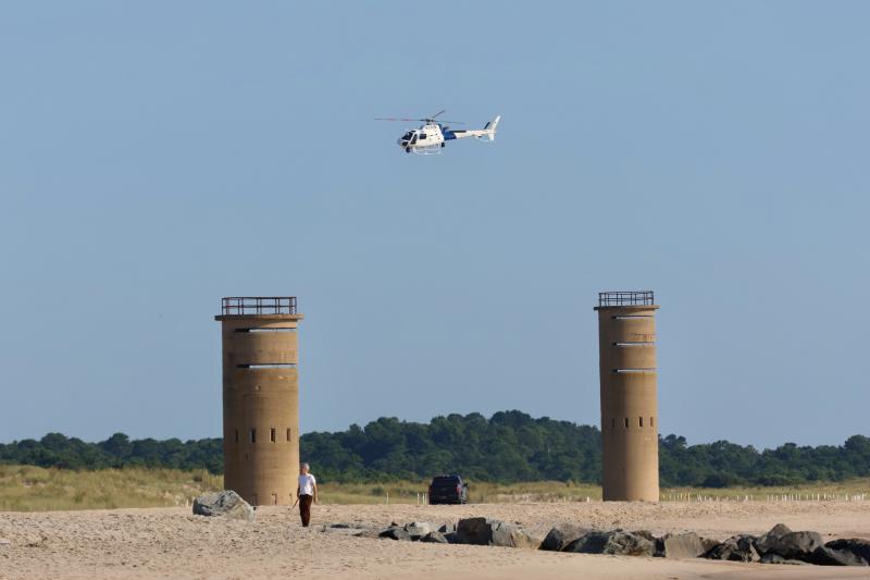 A Customs and Border Patrol helicopter flew security around the beach ahead of the President’s departure on Aug. 12.