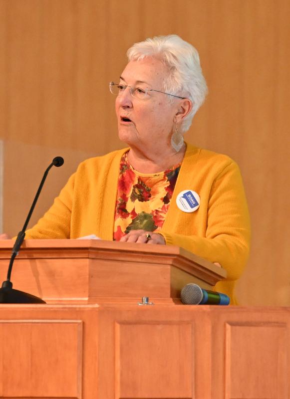 Sylvia Richie, elder at Westminster Presbyterian Church, reads the poem “I No Longer Pray for Peace.”