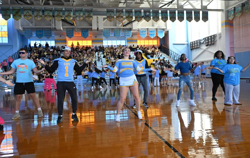 The seniors perform a dance during the senior skit.