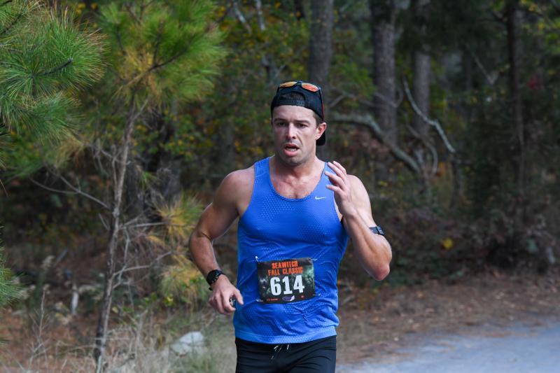 Sean Saxton wins the overall title at the Sea Witch Half Marathon.