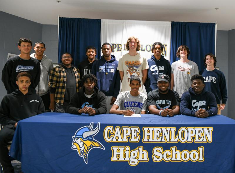 College signings have become a happening at Cape Henlopen. Trey Leggins signs with Queens University in Charlotte, N.C., for track and field.
