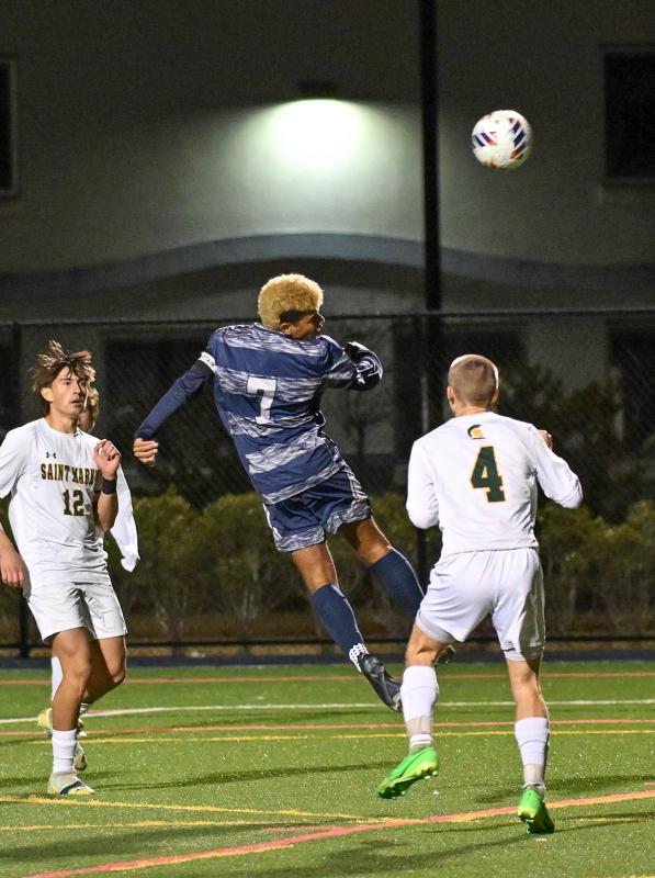 Sussex Academy senior Andres Romero-Nieto scores off a pass from McKenna Danahy at the one-minute mark of the game.