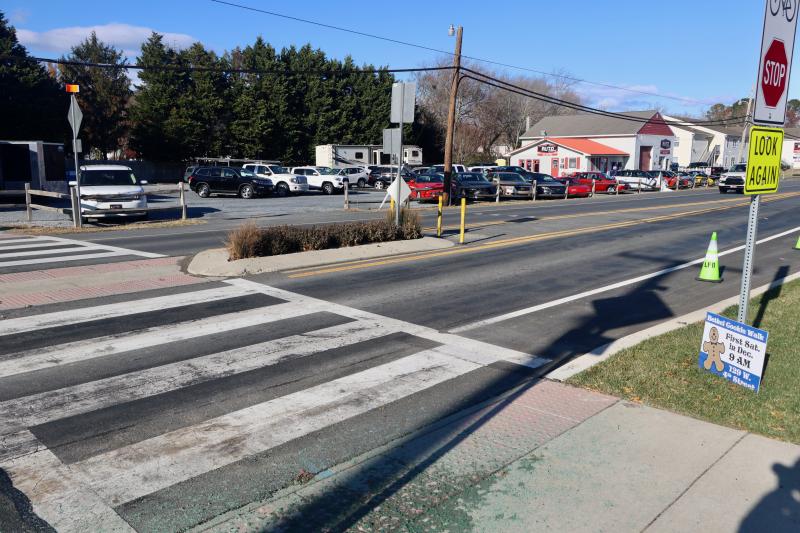 Some drivers find the crosswalk and traffic-calming island confusing when navigating the Savannah Road corridor near Lewes Brewing Company.