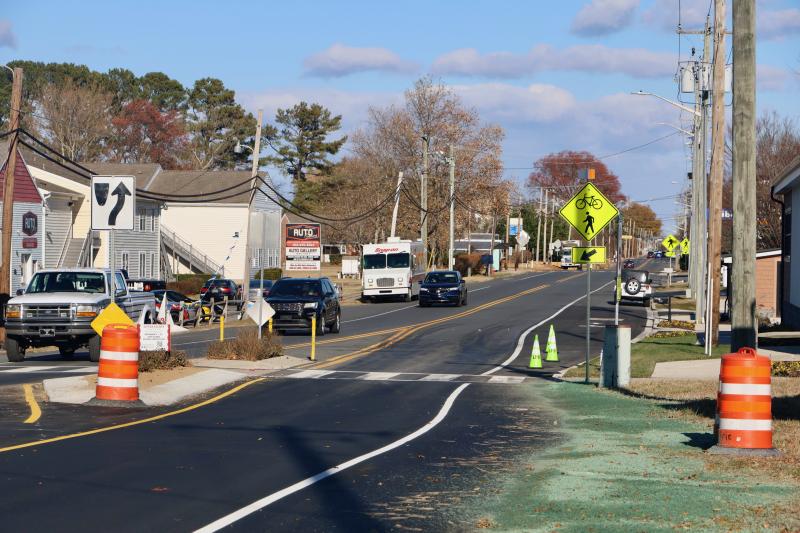 The Lewes-to-Georgetown Trail crossing can be seen in the foreground of this photo looking east on Savannah Road. The bike lane is on the far right. The Savannah Road corridor is becoming congested and confusing for some drivers. There have not been any accidents there since the brewery opened in September, according to Police Chief Tom Spell.