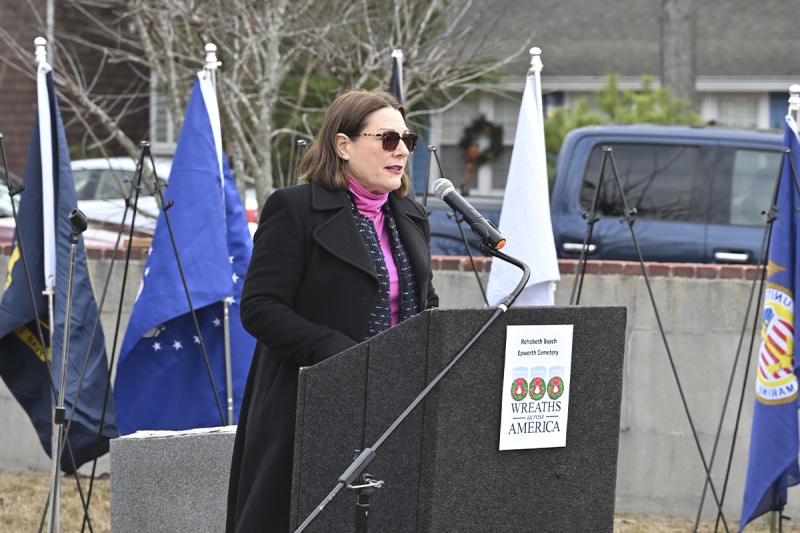 Rep. Claire Snyder-Hall, D-Rehoboth Beach, speaks to the crowd.