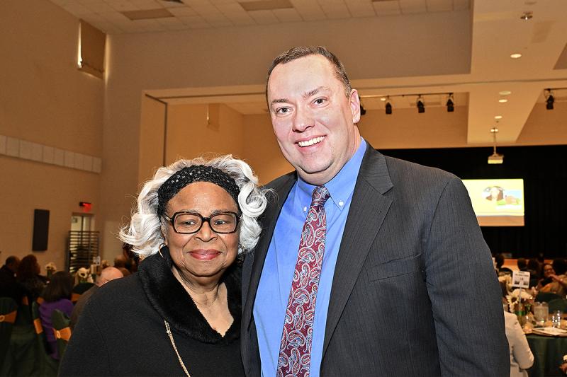 Jane Hovington, chair of the Richard Allen Coalition, left, poses for a photo with Sen. Brian Pettyjohn, R-Georgetown.