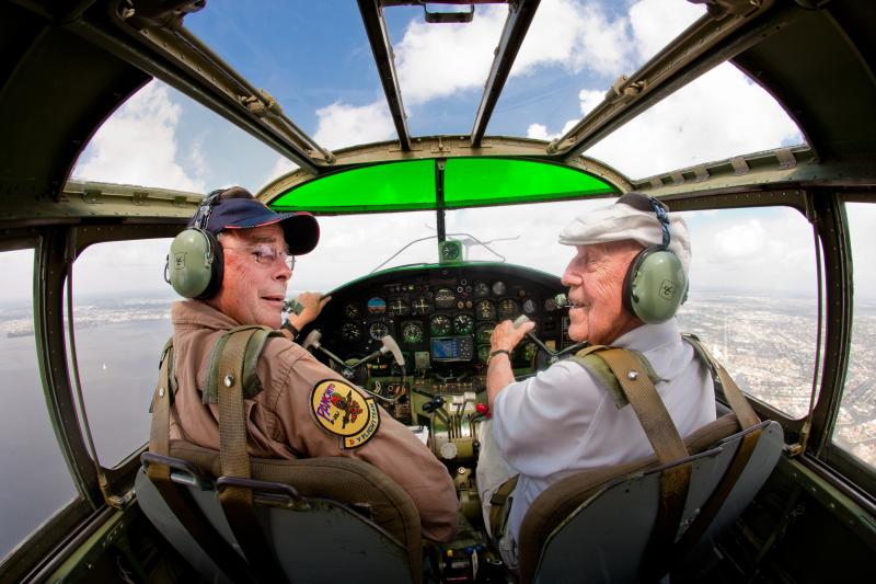 In the cockpit of the B-25 Panchito in 2011 are Larry Kelley, left, and Doolittle Raider Col. Dick Cole. SUBMITTED PHOTO