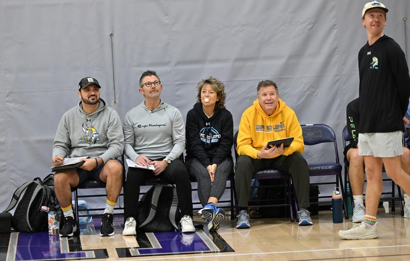 The Cape brain trust are (l-r) assistants Vince Failla, Dion Lamb, Pam Coupe, Lewis LeBrun and head coach Tyler Coupe. Missing from the picture is George and Lori Celia.