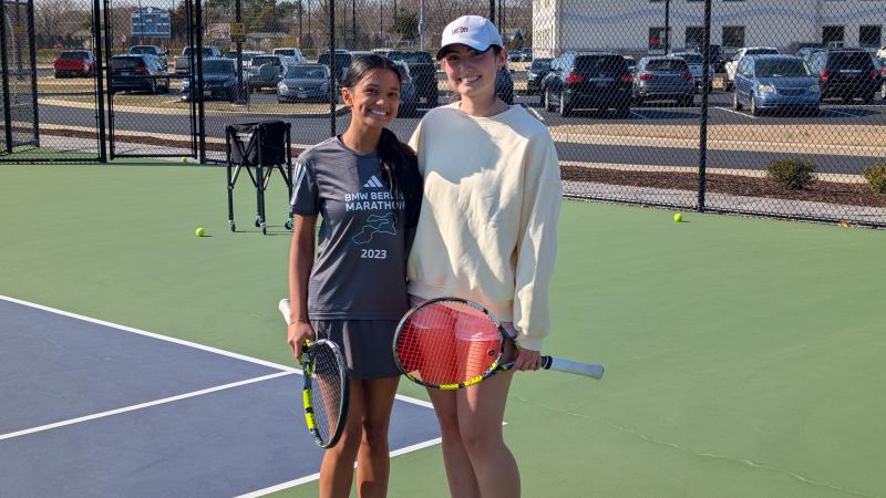 Sussex Academy girls’ tennis will feature Karina Lopez, right, in first singles and Priya Haldar in second singles. The upbeat juniors will lead a group of mostly freshmen in the 2025 season. AARON R. MUSHRUSH PHOTOS
