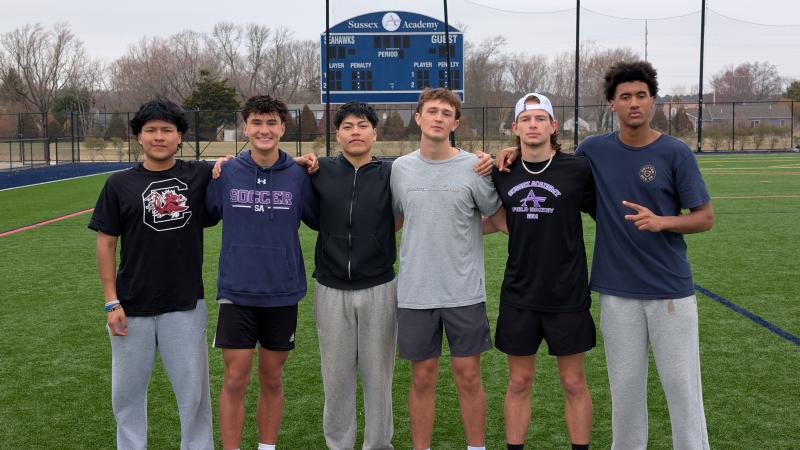 After winning the Henlopen South in 2024, Sussex Academy boys’ lacrosse is hoping to make the DIAA tournament in 2025. The Seahawks feature a senior class of (l-r) Reili Roblero-Reyes, Aiden Villar, Joshua Jovel-Velasquez, Ben Warren, Jaxon Laux and Jahmari Davis. AARON R. MUSHRUSh PHOTOS