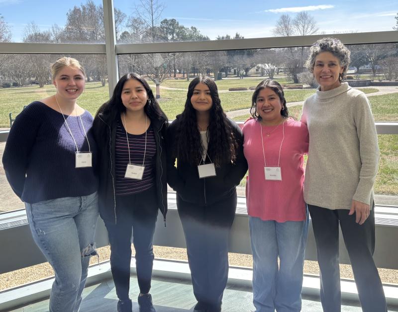 Sussex Tech participants in the county science fair are (l-r) Violet Giordano, Aimee Velasquez-Garcia, Areli Garcia-Quinones, Alondra Lopez-Juarez and teacher Michele Thomas. SUBMITTED PHOTO
