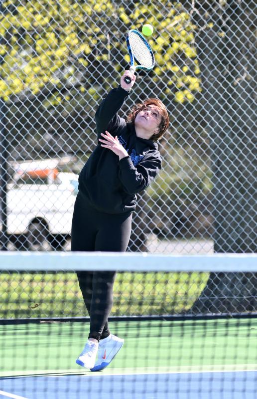 Cape’s Mya DiSabatino serves an ace at first doubles.