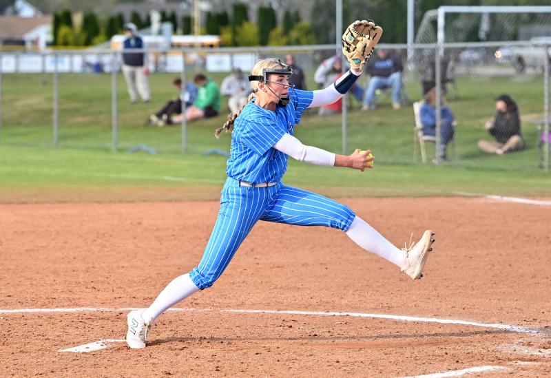 Cape senior Abby Marsh delivers to the plate. She struck out five Seahawks in the 7-0 win over the Seahawks.