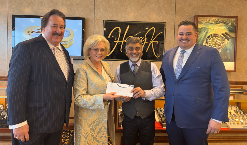 Harry K Foundation check presentation attendees shown are (l-r) Keith Parsell, Alison Parsell, Harry Keswani and Andrew Parsell. SUBMITTED PHOTO