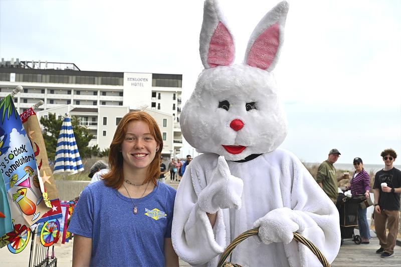 Juliet Webster poses with someone special – the Easter Bunny!