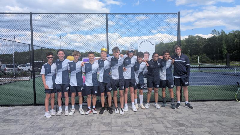 He might have been the lone senior, but Nathan VanPelt was far from alone as his teammates supported him throughout the day. Shown are (l-r) Jack Feinstein, Cole Wanalista, Leo Benz, JP Eichten, Nathan VanPelt, Kieran Probert, Alec Dukes, Charlie Bowman, Max Dadukova, Logan Mattie and Burton Hagen.