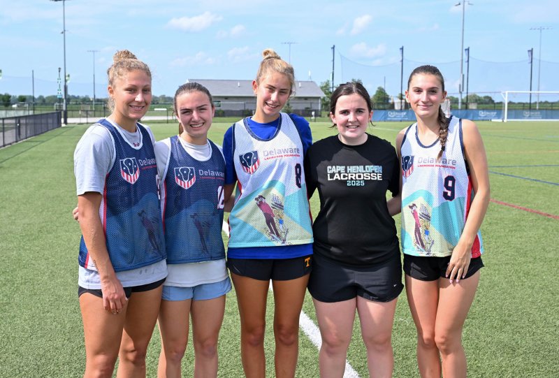 The White and Blue teams are represented by (l-r) Sussex Academy’s Emiley Bisaha and Savannah Montgomery, and Cape’s Macy Steinwedel, Abigail Schaeffer and Quinn Nutter. DAN COOK PHOTOS
