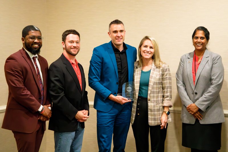 Gathered for the EDGE grant presentation are (l-r) CJ Bell, Delaware Division of Small Business director; Rep. Jeffrey N. Spiegelman, R-Clayton; Dustin Parker, Archie CEO; Rachel Parker, Archie CMO; and Charuni Patibanda-Sanchez, Delaware secretary of state. SUBMITTED PHOTO