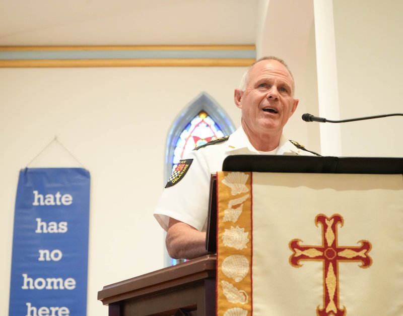 Lewes Police Chief Thomas Spell speaks at the launch of SOAH’s Hate Has No Home Here initiative in Lewes.