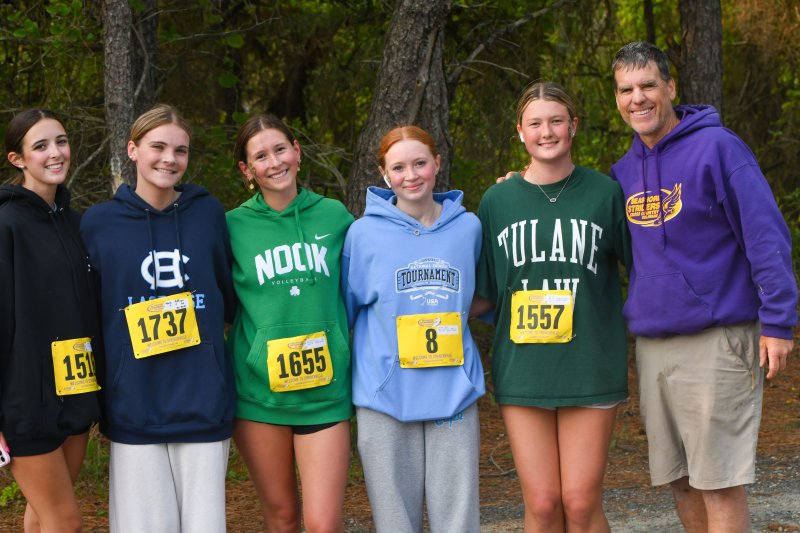 Supporting the cause are (l-r) Addison Breneman, Addison Wood, Dilyla Rohls, Rylie Cathcart, Alex Ellis and coach Tim Bamforth.