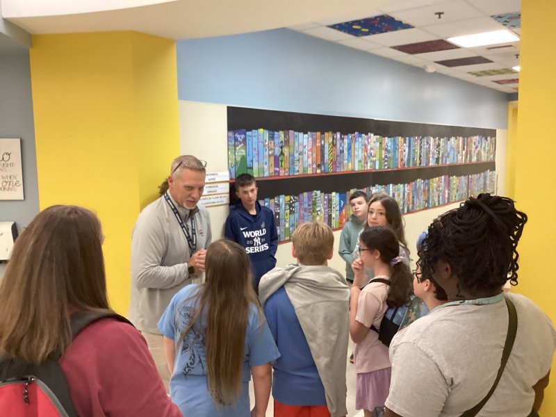 Mariner Middle School Principal Fred Best welcomes a group of students and staff from Milton Elementary. Shown are (l-r) Best, Ty Tillinghast, Kai Kass and Hayley Herman. SUBMITTED PHOTOS