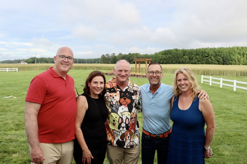 Lawmakers attend Wags, Whiskers and Wine to show support for House Bill 131, which would ban pet store sales of dogs and cats in Delaware. The measure would encourage stores to link up with adoption organizations like HAP. Shown are (l-r) Sen. Russ Huxtable, D-Lewes; Rep. Claire Snyder-Hall, D-Rehoboth Beach; Patrick Carroll, HAP CEO; Sen. Dan Cruce, D-Wilmington; and Leigh McKinley, HAP Sussex County director.