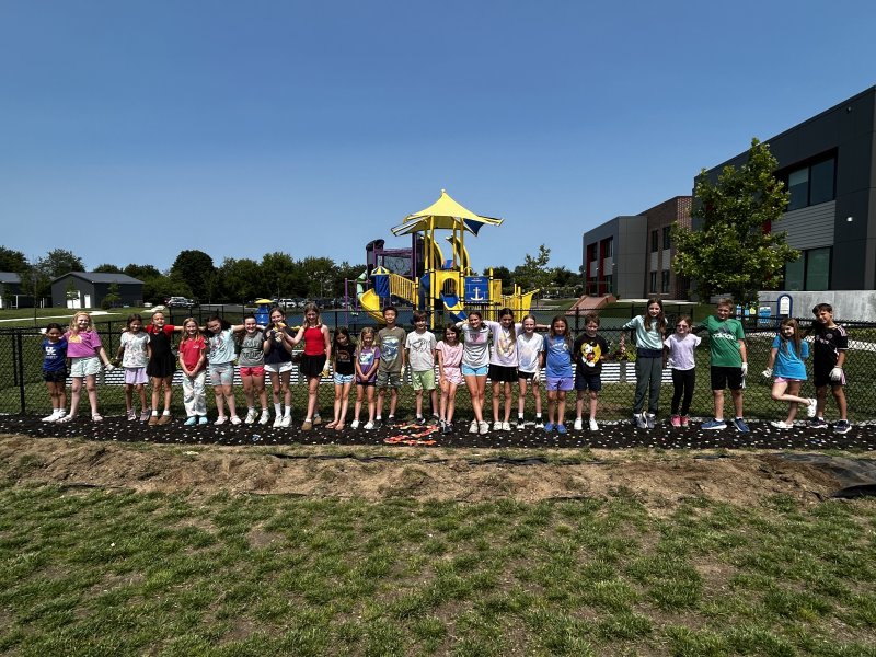 Gathered beside the gratitude rock garden are Lewes Elementary student leadership team members (l-r) Jessyca Martinez, Vivian Hoeller, Bryn Myers, Delaney Pease, Chloe Bryson, Ana Morales-Henriquez, Maisie MacGowan, Emerson Allen, Olivia Catts, Campbell Love, Zoey Weiland, Victor Zhou, Grayson Lanan, Maren Moore, Piper Matta, Greta Bender, Finley Allen, Anna Wengryn, Thomas Marshall, Willow Clark, Delaney Tartal, Max Bradshaw, Scarlett Marshall and Sam Capriolo. SUBMITTED PHOTOS