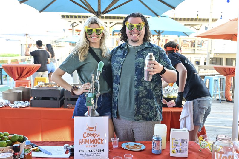 Ali Tober, left, and Lee Williamson of the Crooked Hammock take home the prize for best mocktail.